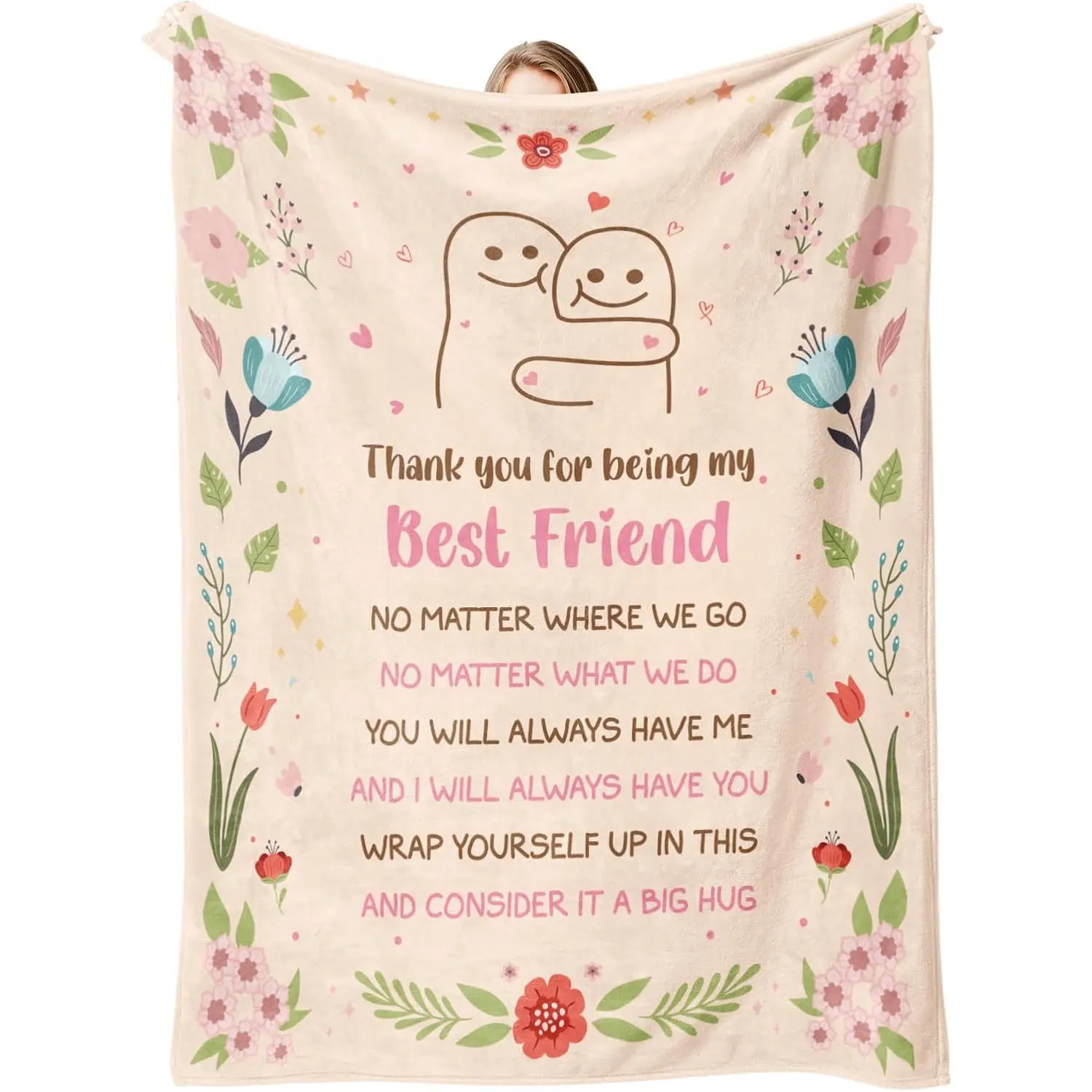 Gifts for Women, 50"x60" Friend Bestie Blanket, Friendship Gift for Women, BFF Gifts for Woman, Anti-Pilling Flannel Blanket with Heartfelt Message