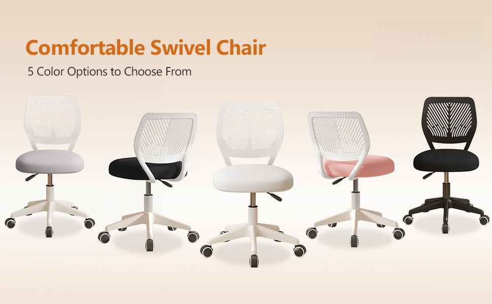 Armless Desk Chair, Height Adjustable Swivel Office Rolling Task Chairs with Soft Mesh Padded Cushion, Ergonomic Small Study Computer Chair for Girls Boys Teens (Pink, 1PC)