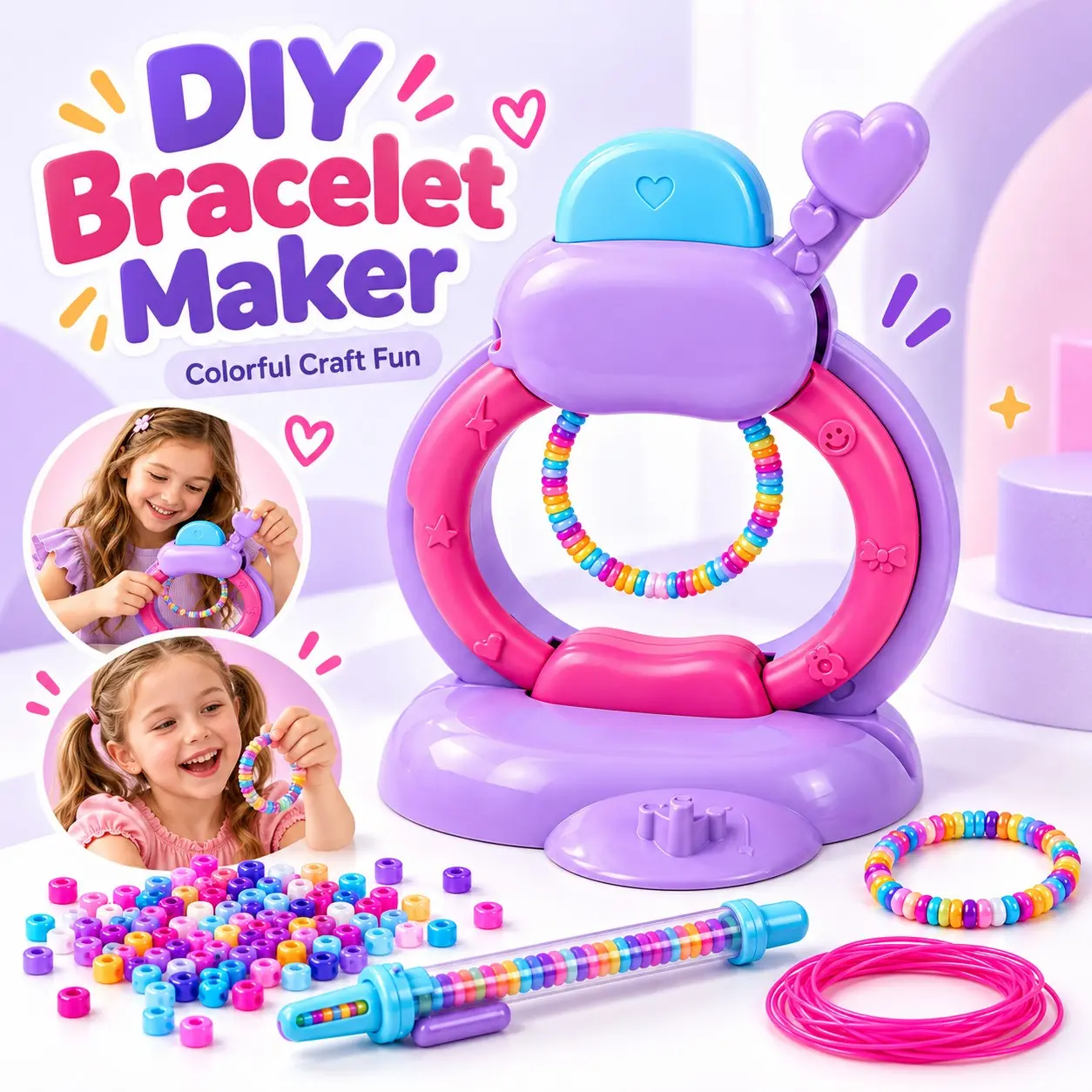 DIY Bead Bracelet Making Machine, Creative Craft Kit with Colorful Beads, Girls' Handmade Jewelry Gift Set, Fun DIY Activity Toy