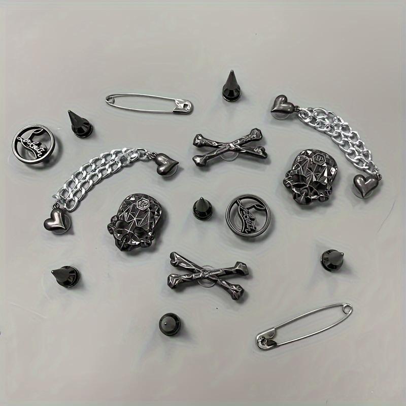 16pcs Punk Style Alloy Shoes Charms For Croc Clogs Sandals Decoration, Shoes DIY Accessories For Women & Men Footwear Comfort