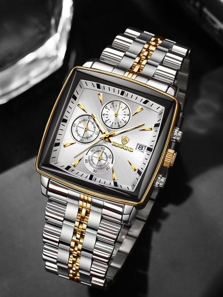 A men's multifunctional square business steel strip fashionable three eye six pin quartz watch