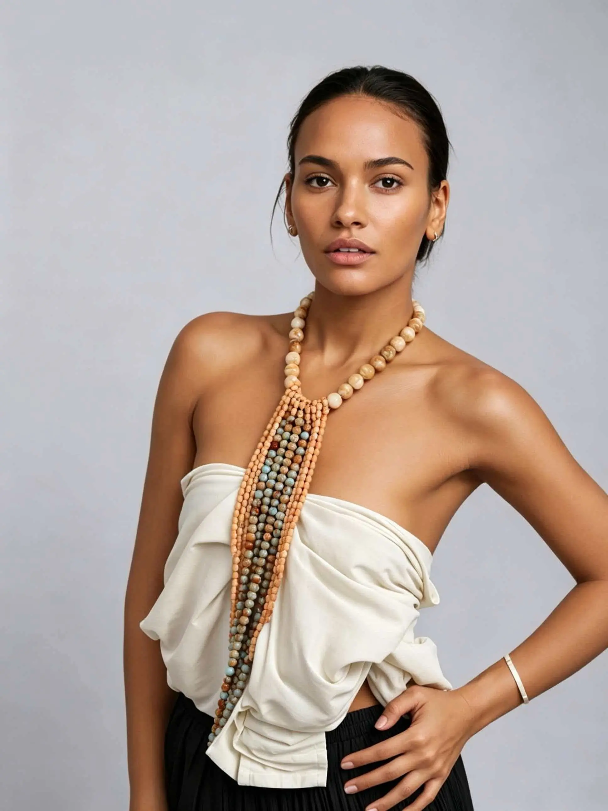 Boho Multi-Layer Fringe Beaded Necklace, Vintage Blue Colorblock Long Pendant Neckpiece, Perfect for Vacation Bead Necklaces