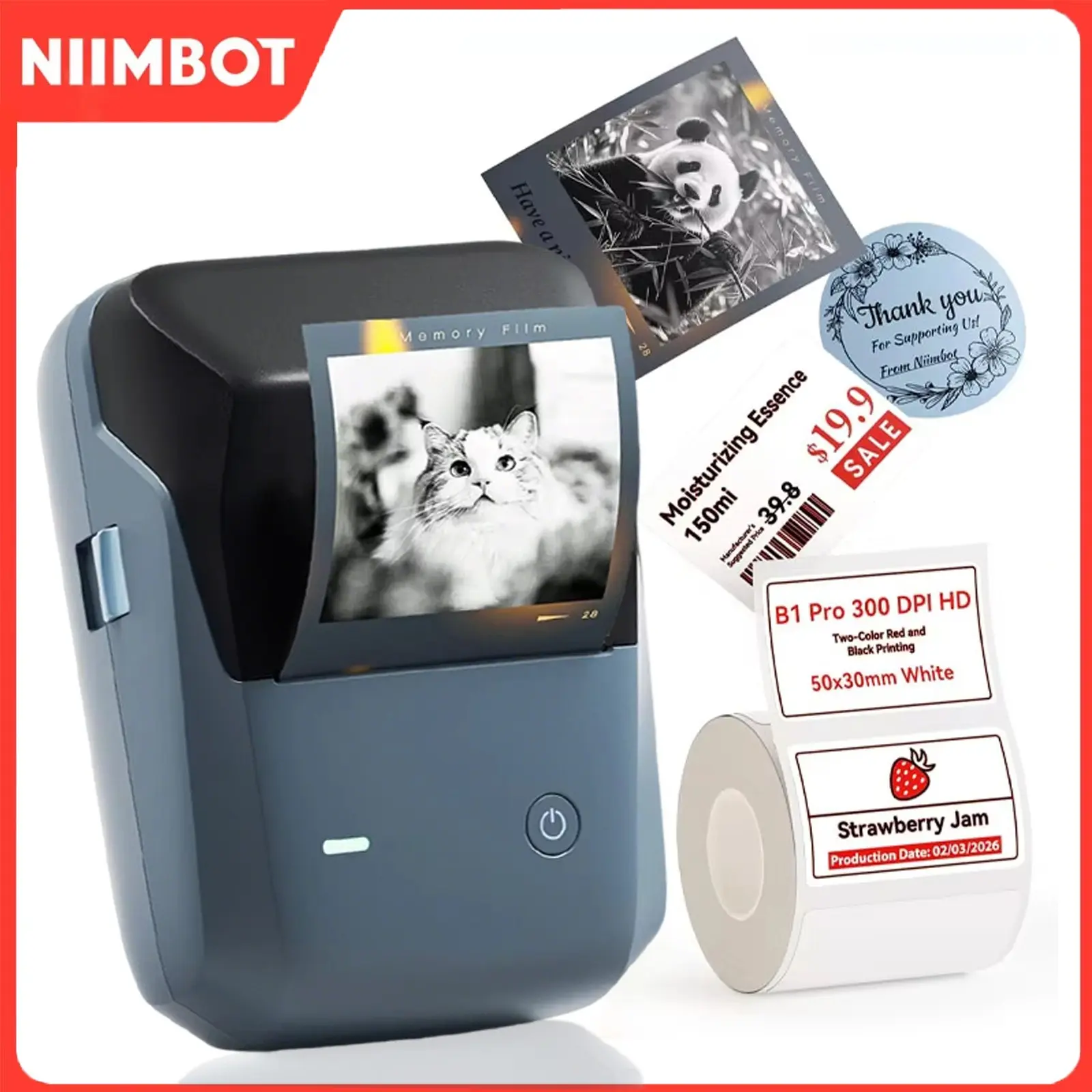 Niimbot B1/b1pro Label Printer, 200/300 Dpi, Dual Color Printing, 2 Inch Self-Adhesive Photo Print, Bluetooth-compatible Connection