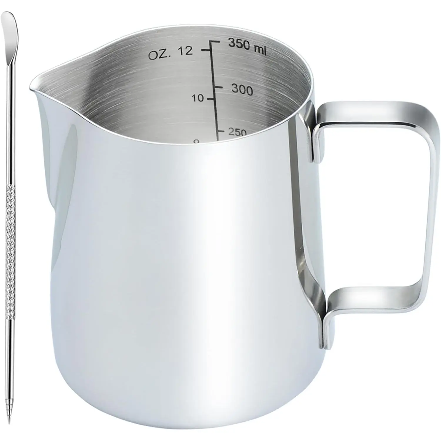 Stainless Steel Milk Frothing Pitcher 12 oz, Espresso Steaming Pitcher with Decorating Pen for Espresso Machines, Cappuccino, Latte Art ()
