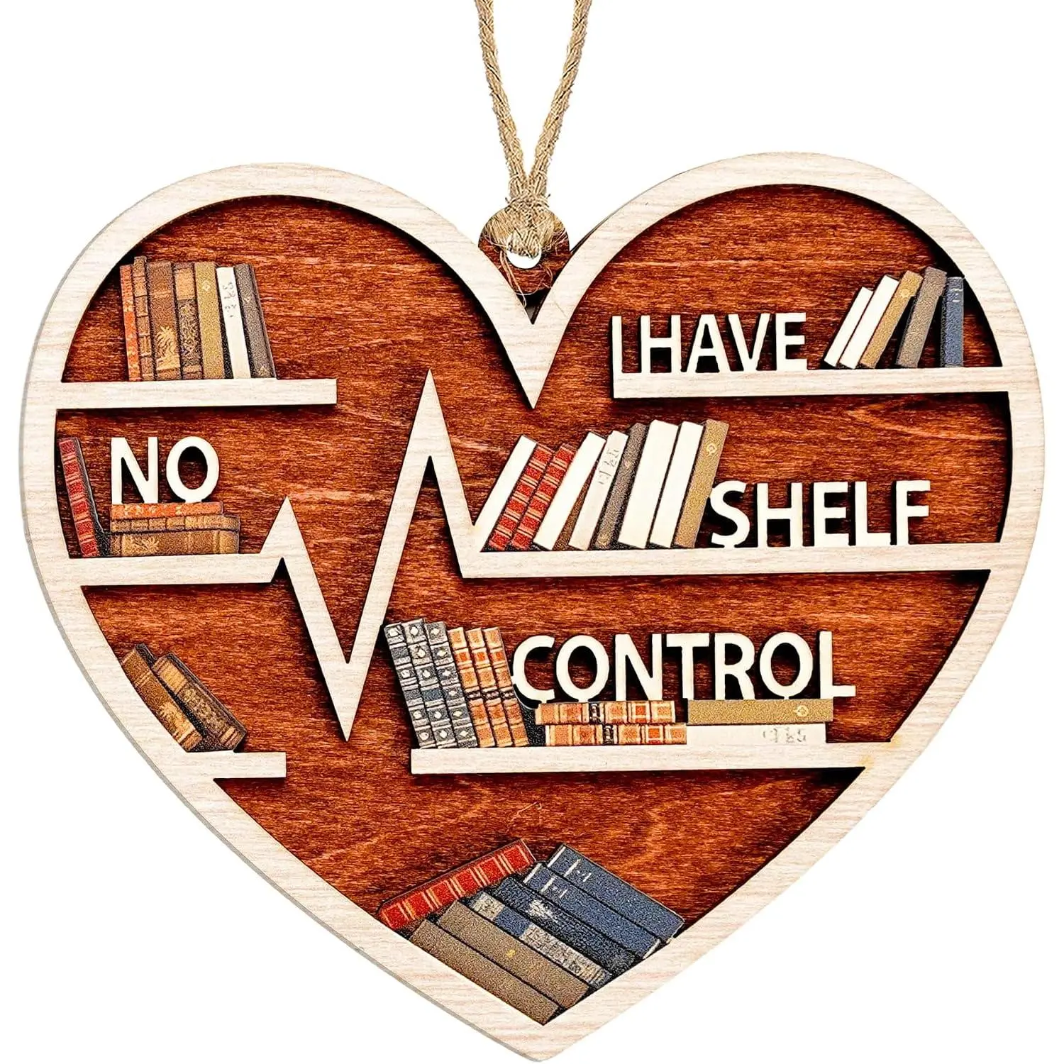 Book Lovers Gifts for Women, Book Ornaments for Tree Window ,  Wooden Book Ornament, Bookish Gifts for Librarian, Reader, Reading Accessories, I Have No Shelf Control