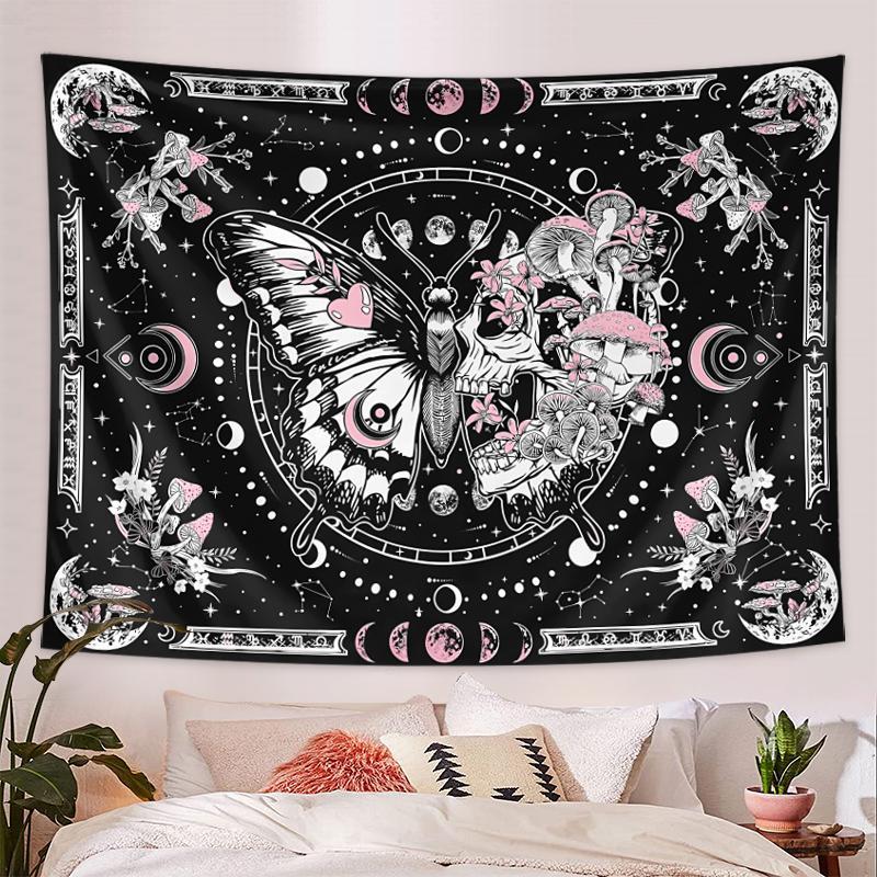 Butterfly Mushroom Wall Tapestry, 1 Count Home Decor Hanging Tapestry, Room Decor Aesthetic Wall Hanging Tapestry Sweet Furniture, Wall Art Decoration for Living Room Dorm Bedroom Decor