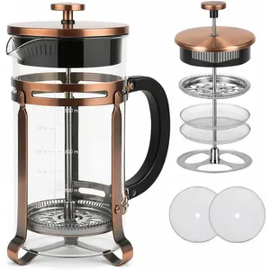 34oz French Press Coffee Maker, Thickened Borosilicate Glass & 304 Stainless Steel Double Mesh Filter Cold Brew & Tea Brewer for Travel Camping Kitchen Decor Bar Gift (Copper)