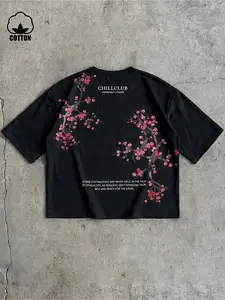 Men's Short Sleeve Crew Neck T-Shirt, Base with Plum Blossom Print, Y2K New Chinese Style, Breathable Cotton Blend, Casual Wear