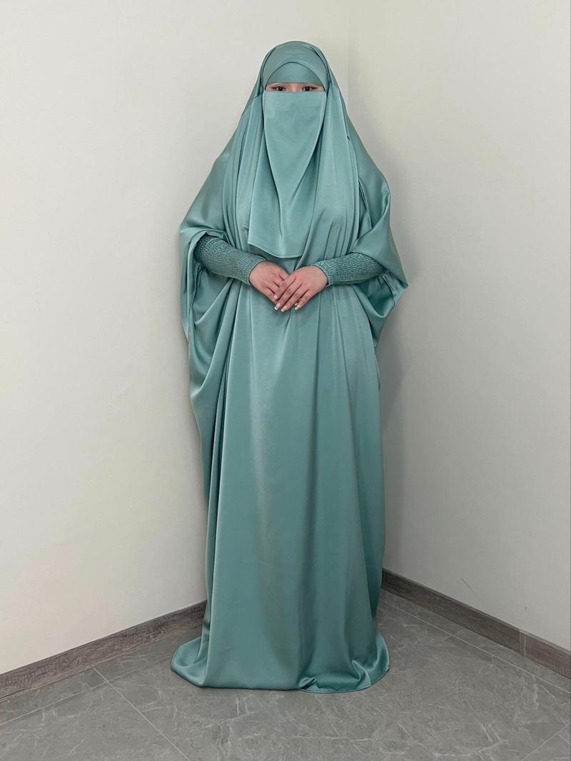 Women's Solid Shirred Jilbab Abaya Set, Modest Muslim Clothing Set for Daily Wear, Modesty Muslim Clothing, Women's Islamic Clothing for Spring & Fall