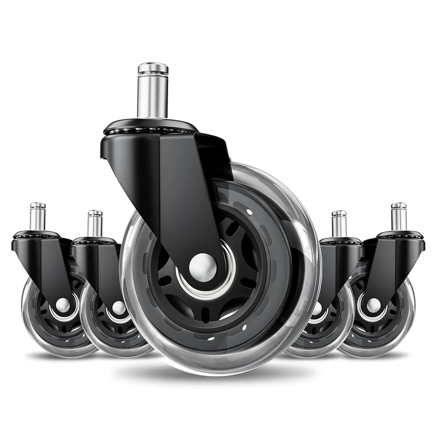 3" Office Chair Wheels 5-Pack Heavy Duty | Smooth rolling polyurethane wheels protect floors. Universal fit for most chairs. Quiet design for home office
