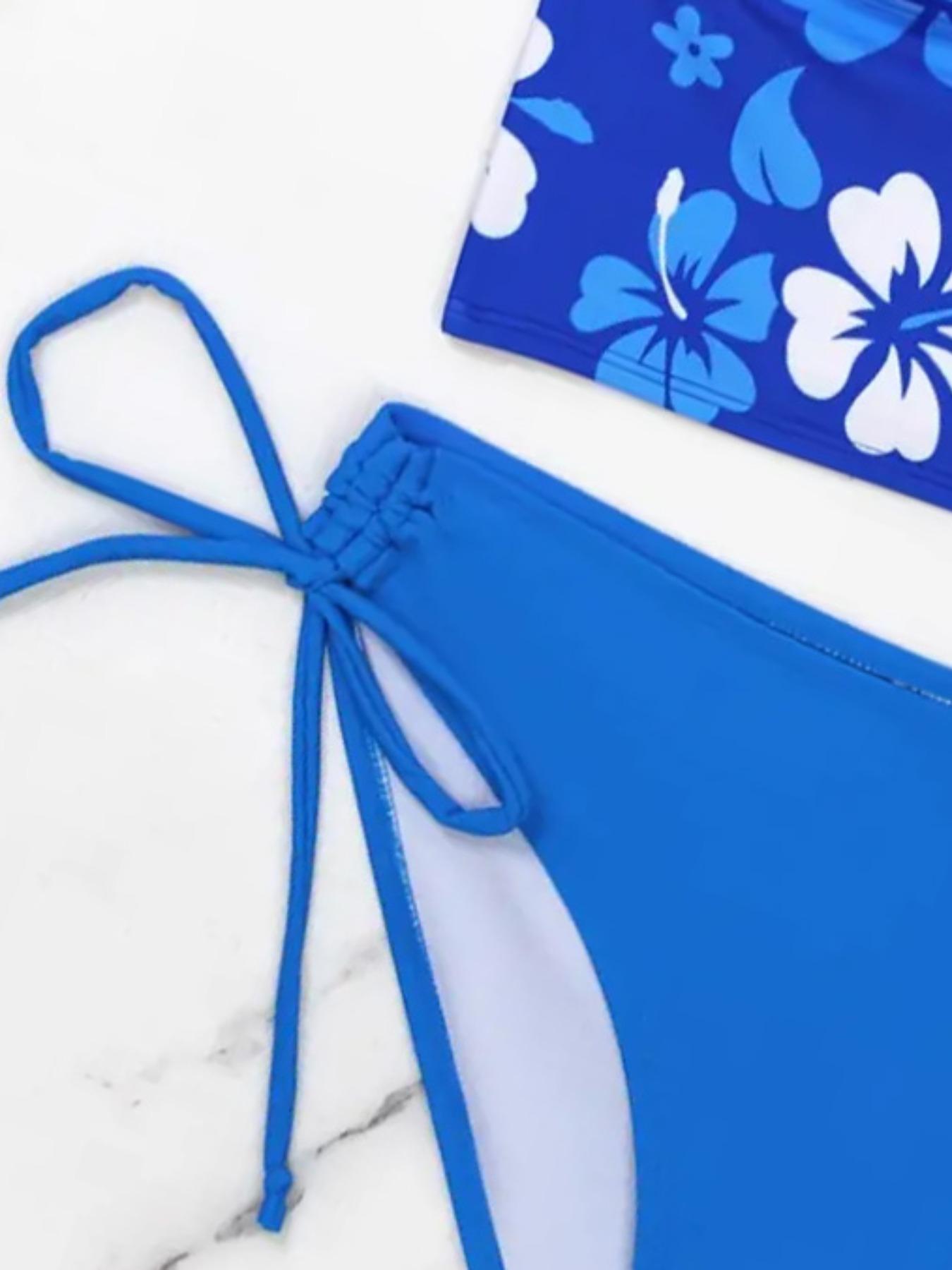 Two-piece Women's Floral Print Bikini Set, Flower Print Bikini, Adjustable Strap Bra & Drawstring High Cut Panty, Ladies Summer Swimwear for Beach Holiday Vacation, Tankini Swimsuits Women