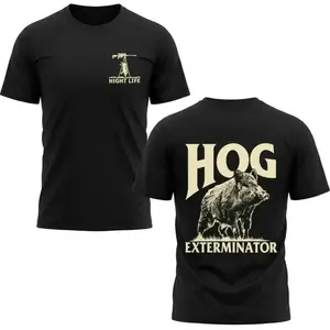 Hog Hunting Graphic T-Shirt, Sweatshirt, Hoodie, Thermal Camo Night Life Shirt Hog Gear Night Life Front Logo Back Wild Boar Print, Unisex Outdoor Tee, Gift for Hog Hunter
