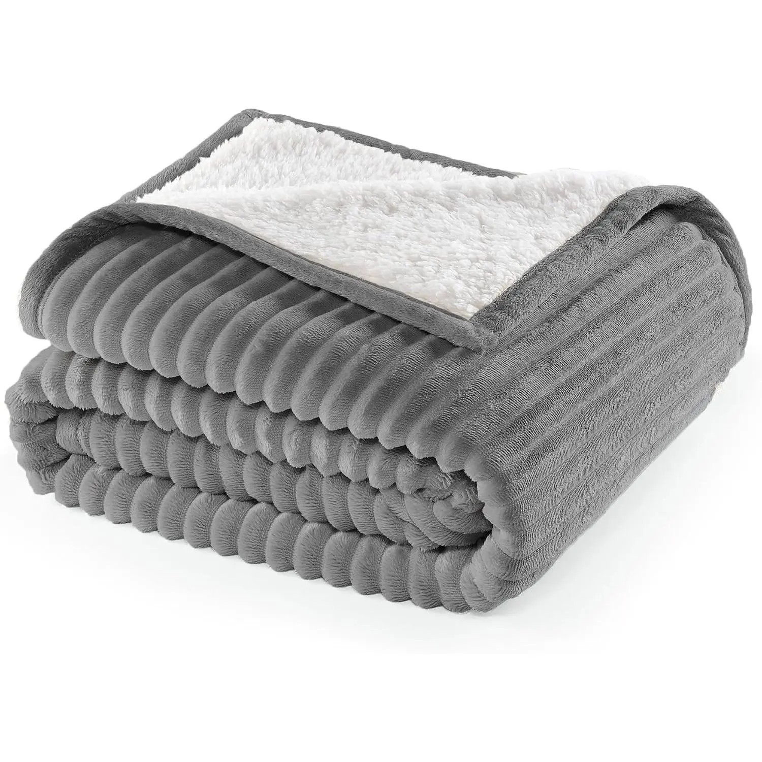 Corduroy  Plush Ribbed Throw Blanket with Ultra-Soft Sherpa Reverse - Cozy Reversible Sofa & Bed Throw -   Décor (Frost Gray, 50" x 60")