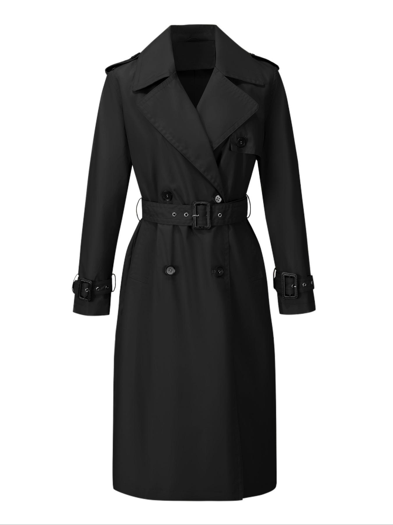 Women's Fall Winter Casual Long Coat, Outerwear, Belted Fitted Windbreaker with Pockets, Spring Outdoor Streetwear Jacket, Plain Design