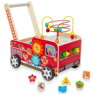 Wooden Baby Walker with Bead Maze for 1 Year Old and up, Wood Push Toy for 12 Month, Toddle Cart with Blocksfidget toys