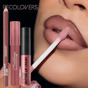 3PCS Shaping Lip Liner And Lip Gloss Set, Rich Hue Lip Tint Kit, Soft Textured Glossy Lip Beautifying Tool, Multi-Purpose Lip Makeup Suit For Daily Life And Evening Occasions, Milk Tea And Cherry And Bean Paste Tone, Lip Beauty Cosmetic