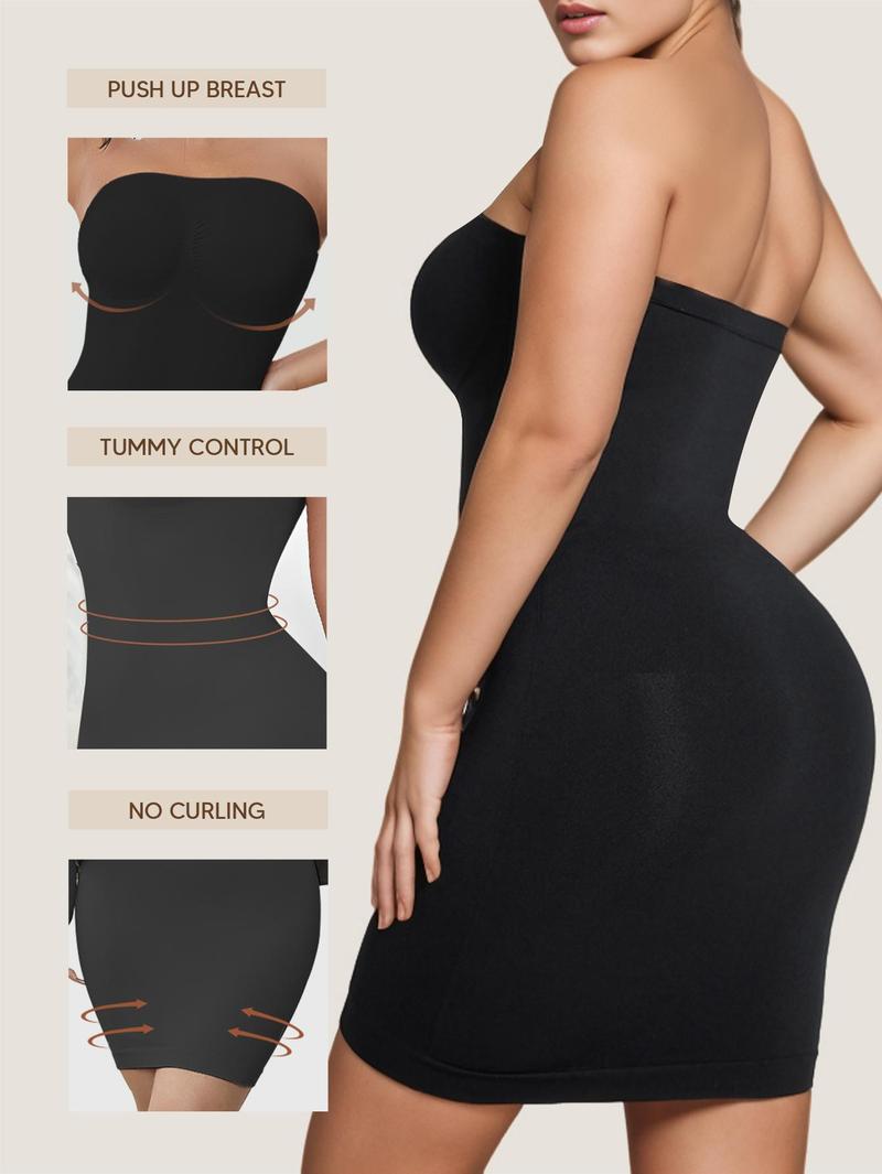 Women's seamless tummy tuck bustier body shaping fashion dress suitable for daily wear Strapless Shapewear Slips for Tummy Control Women’s Full Slip Under Dresses Body Shaper Seamless Womenswear Compression