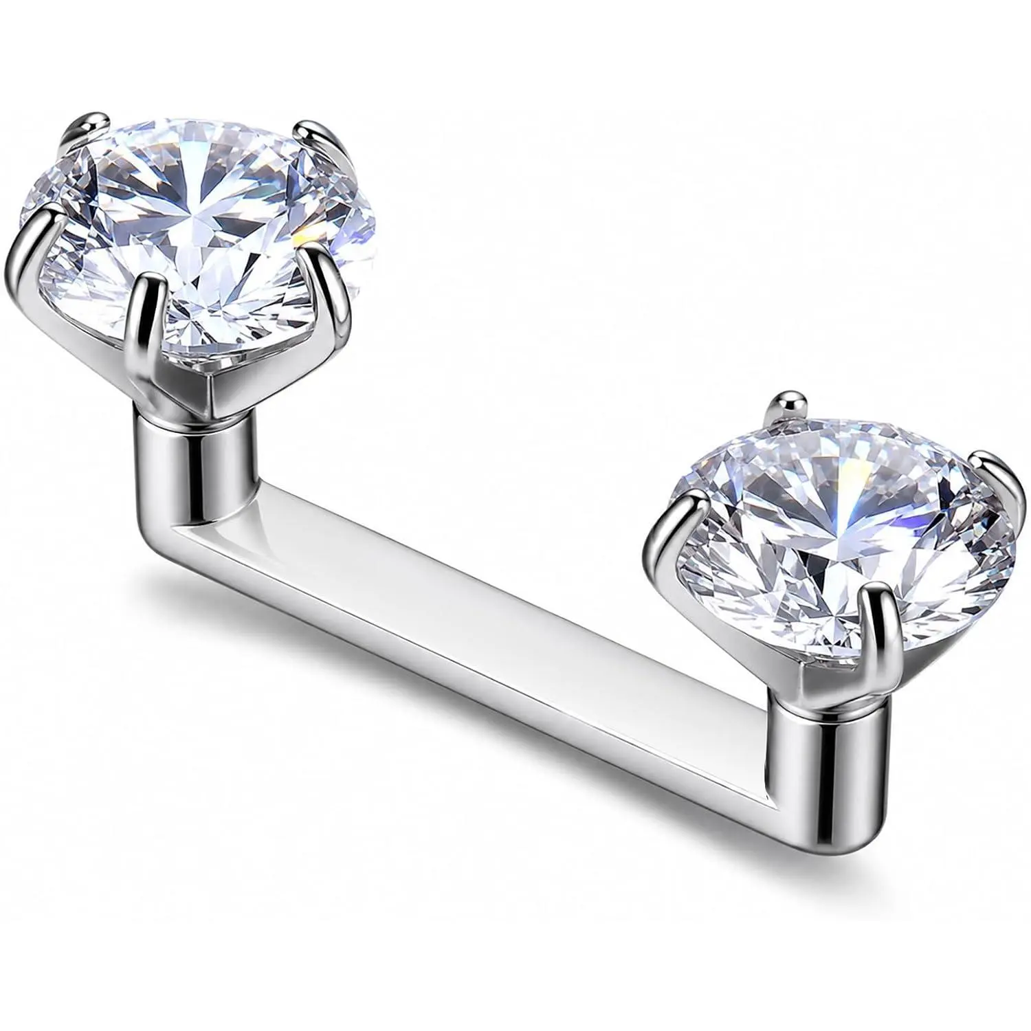 14G Titanium Surface Bar, Internally Threaded Minimalist Jewelry with CZ Accent & Flat Profile for a Smooth Fit, for Tragus, Anti-Eyebrow, Nape & Bridge Piercings, Daily Wear