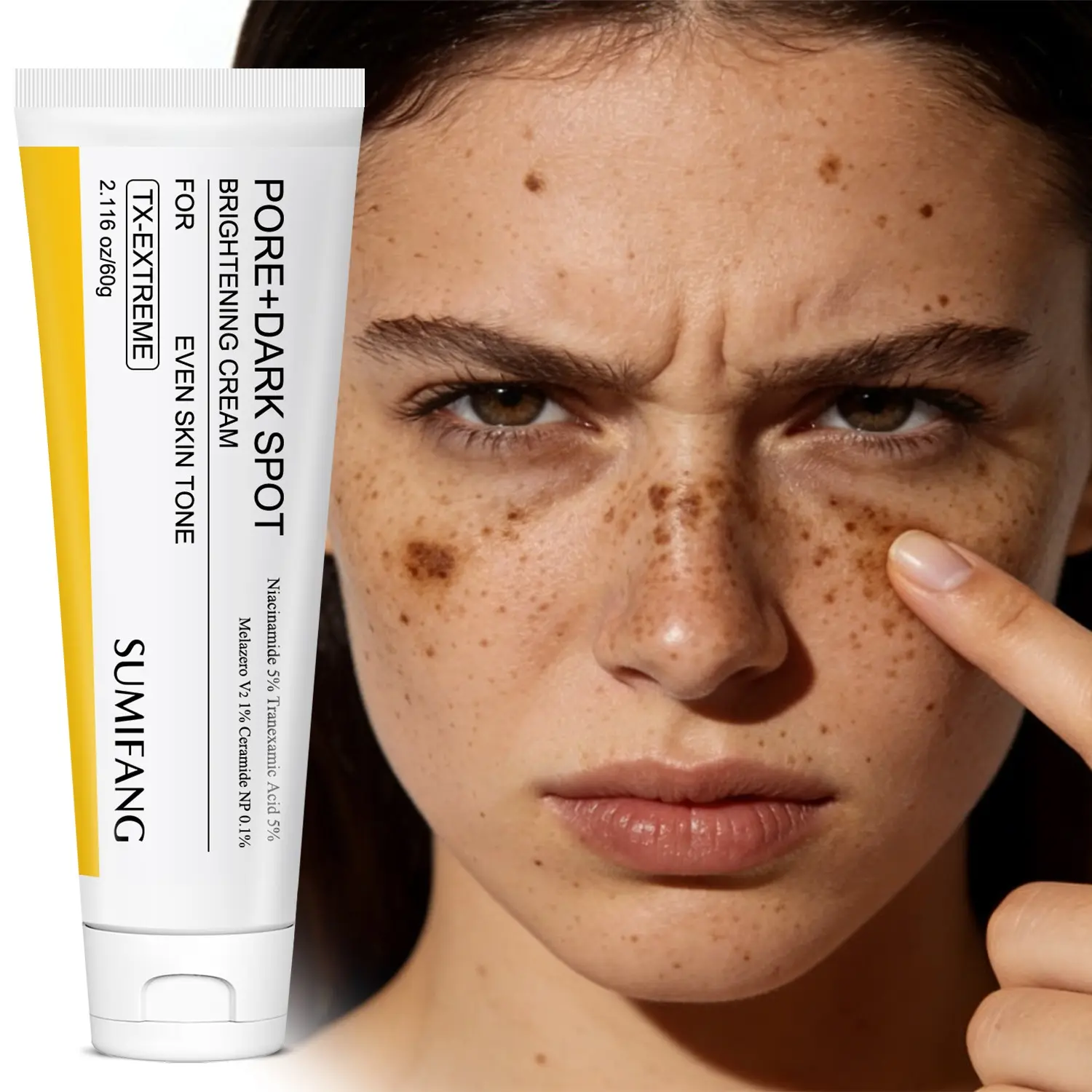 SUMIFANG Dark Spot Brightening Cream 60g – Niacinamide + Tranexamic Acid + Vitamin C – Antioxidant brightening, moisturizing, improves skin elasticity, long-lasting hydration, lightweight and fast-absorbing texture, evens skin tone, refines pores