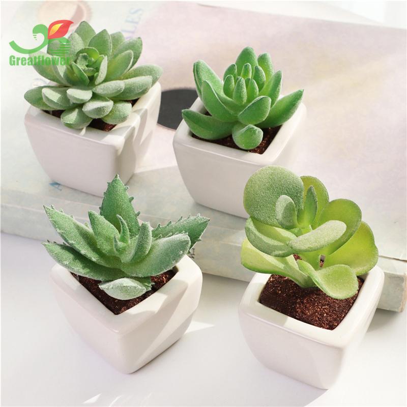 Artificial Potted Succulent, 4pcs Desktop Mini Decorative Simulation Plant Decoration, Mini Plastic Faux Bonsai Ornaments for Home Decor, Fake Plastic Plants