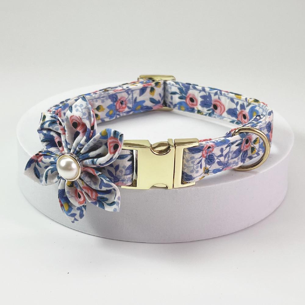 Floral Engraved Dog Collar with Leash, Personalized Metal Buckle for Medium Large Dogs