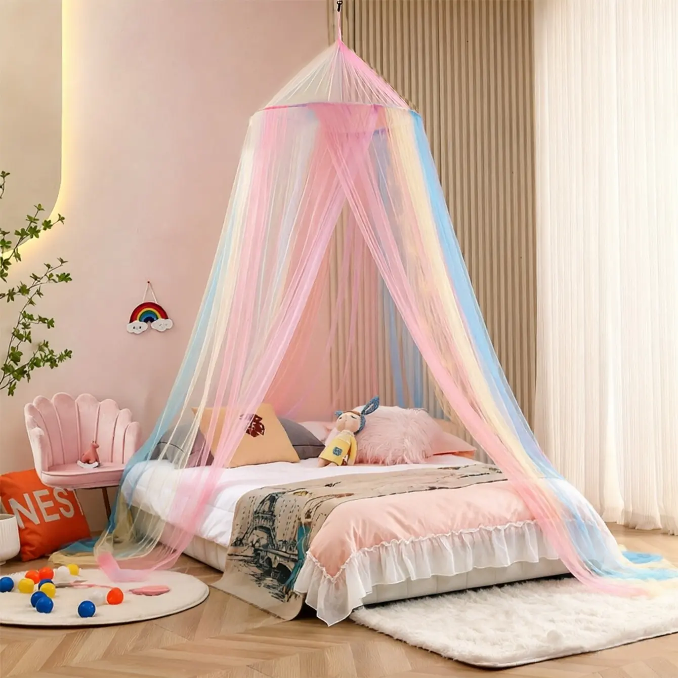 Soft Bed Net with Hanging Hook, Foldable Mosquito Net with Canopy, Room Decoration Mosquito Proof Mesh Net for All Ages