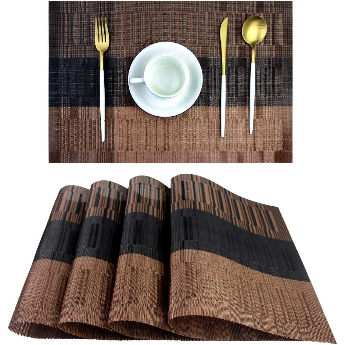 Placemats,Durable Placemats for Dining Table,Washable Woven Vinyl Kitchen Placemats Set of 4 (Brown)