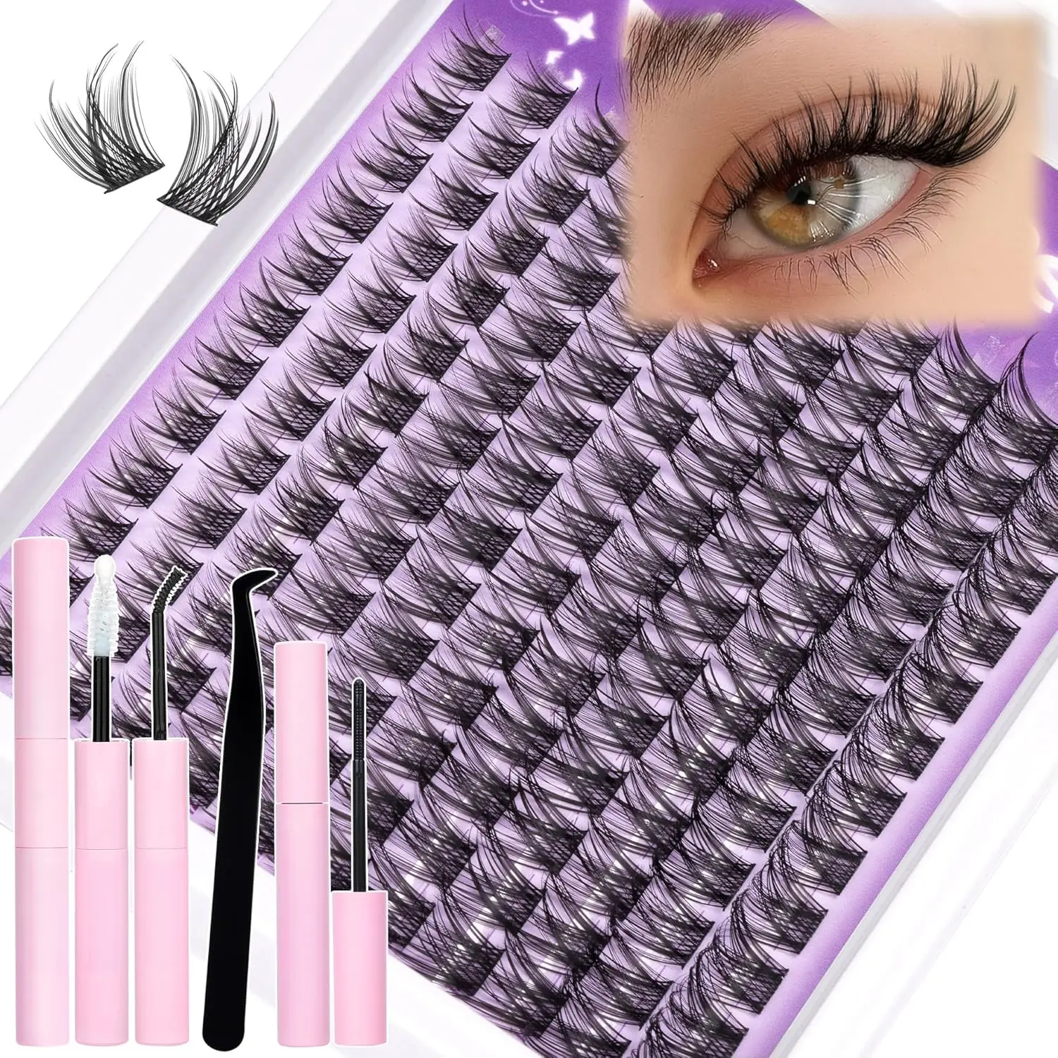 Natural Lash Clusters Kit Wispy Eyelash Clusters CC-Curly Cluster Eyelash Extensions 132 pcs Individual Lash Extensions DIY Lash Extension Kit with Lash Bond and Seal and Remover Lash Kit by Mavphnee