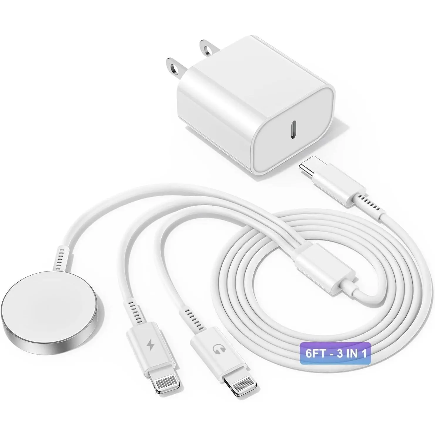 Upgraded USB C Charger for  Watch, 3 in 1 Phone and iWatch     6FT with USB-C Wall Charger, Compatible with  Watch Series 10/9/8/7/6/SE/5/4, for  14/13/12
