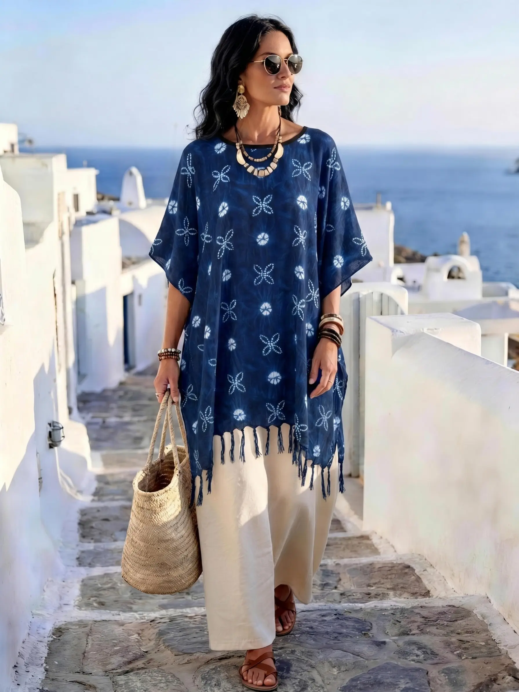 Elegant Vintage Women's Fringe Shawl, Loose Fit Conceals Fat, Versatile for Beach, Commute, Dates, Perfect Styling for All Seasons