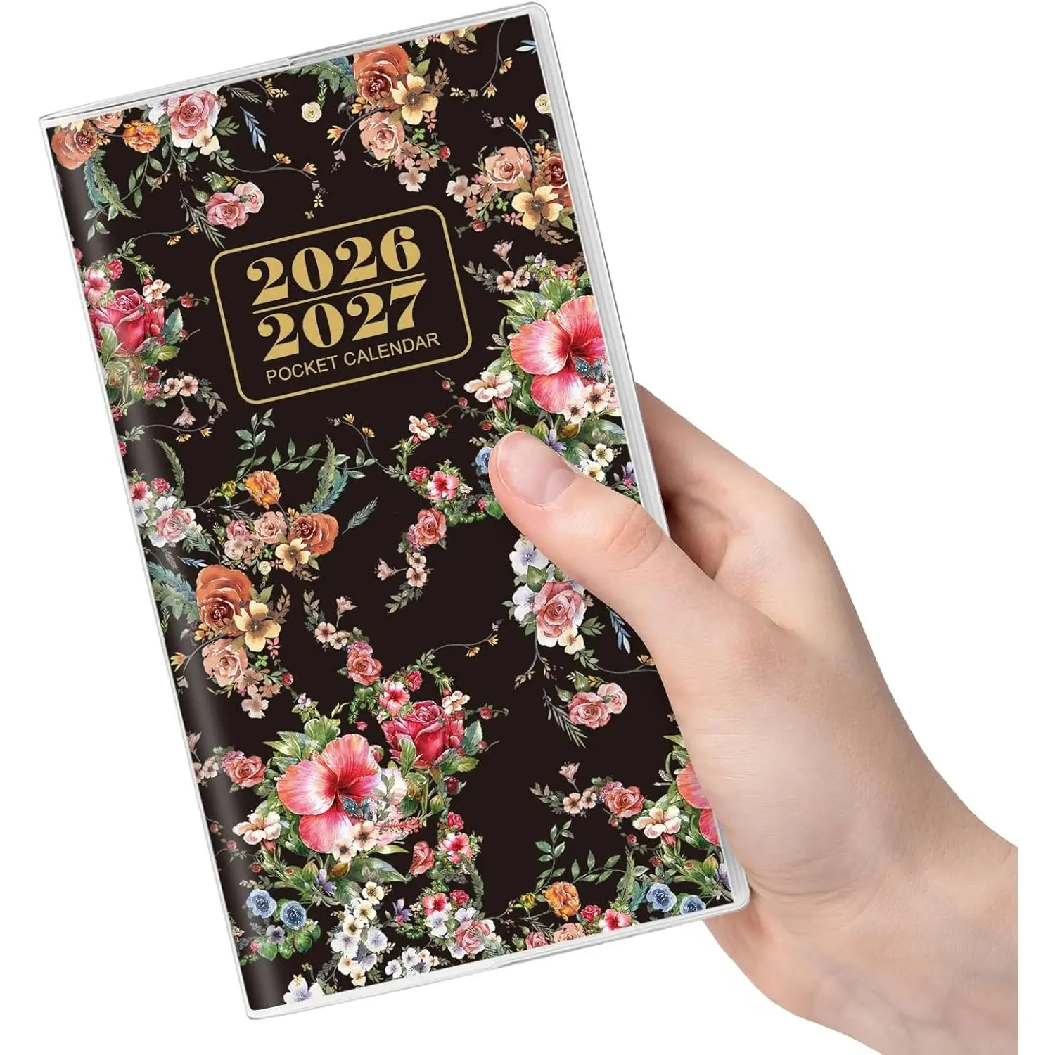 Pocket Calendar 2026-2027, Small Calendar 2026 - Runs From Jan 2026 to Dec 2027, Pocket Planner-3.7" x 6.7" with PVC Cover, Pocket Calendar for School,  and Office Supplies, Black