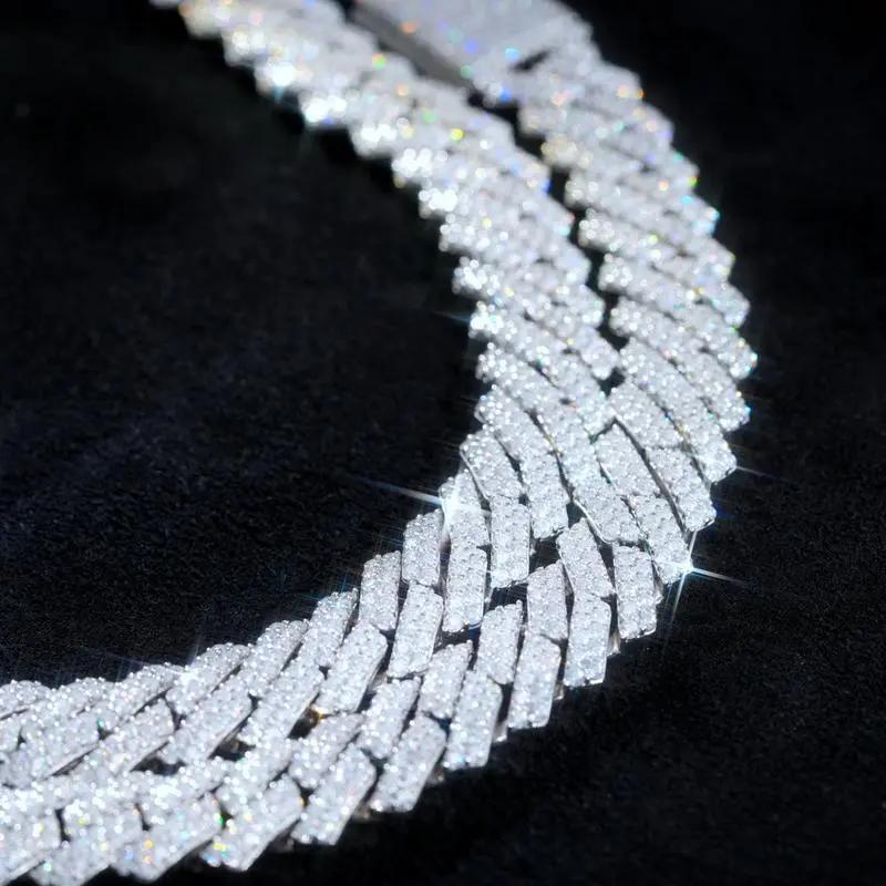 Moissanite 10MM Prong Cuban Link Chain Sterling Silver Pass Test Lab Diamond Necklace Valentine's Day Gift For Him (Storage Boxes)nice.