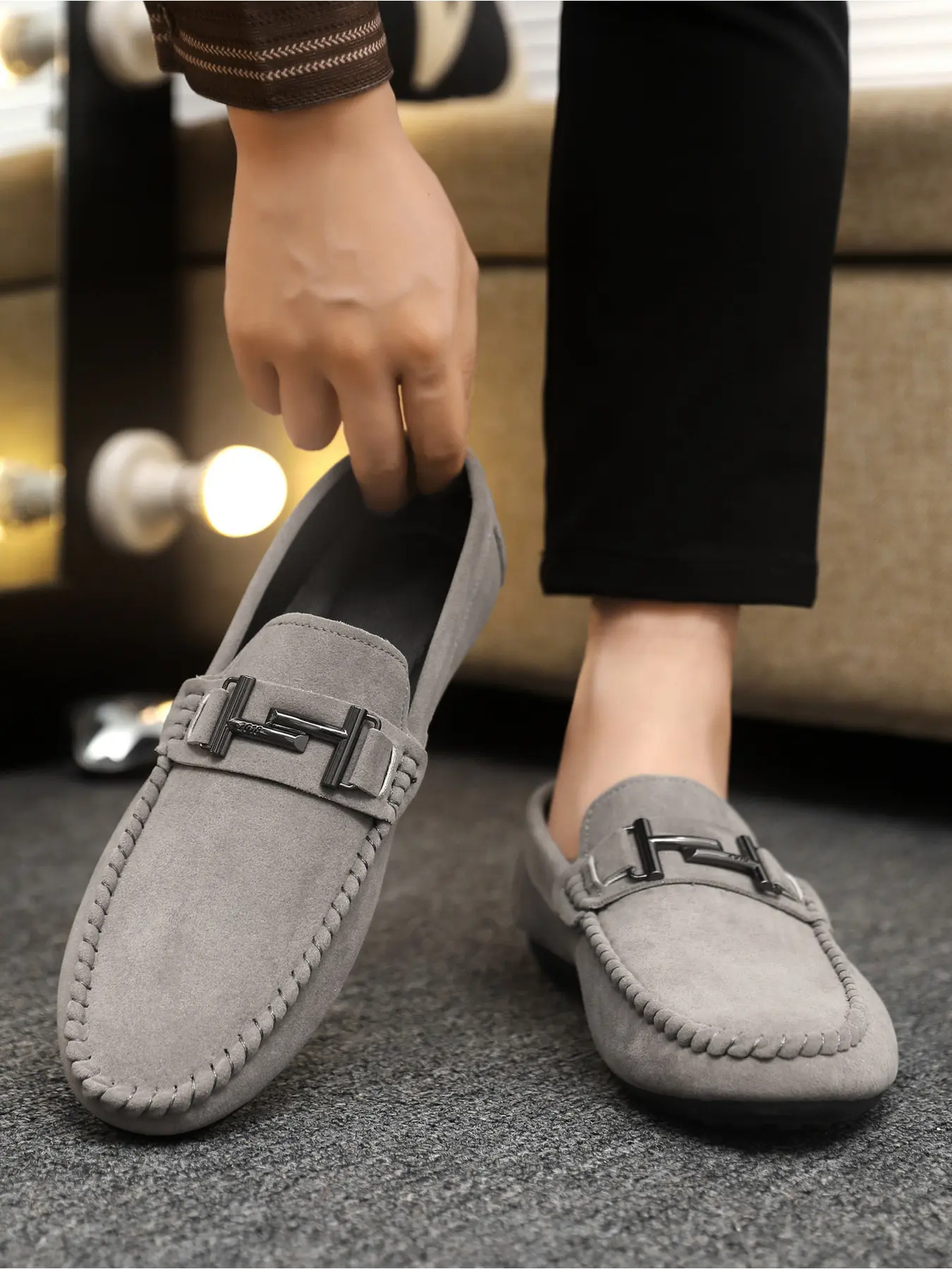 Men's Classic Penny Loafers with Metal Buckles, Comfortable Soft Sole Slip-On Shoes, Casual Low Top Footwear for Everyday Wear