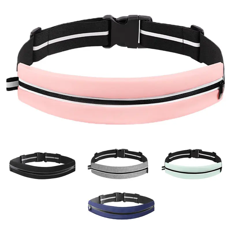 Running Waist Pack, Unisex Sweat-Resistant Elastic Belt with Reflective Strips, Adjustable No-Bounce Design with 2 Pockets for Working Out and Hiking