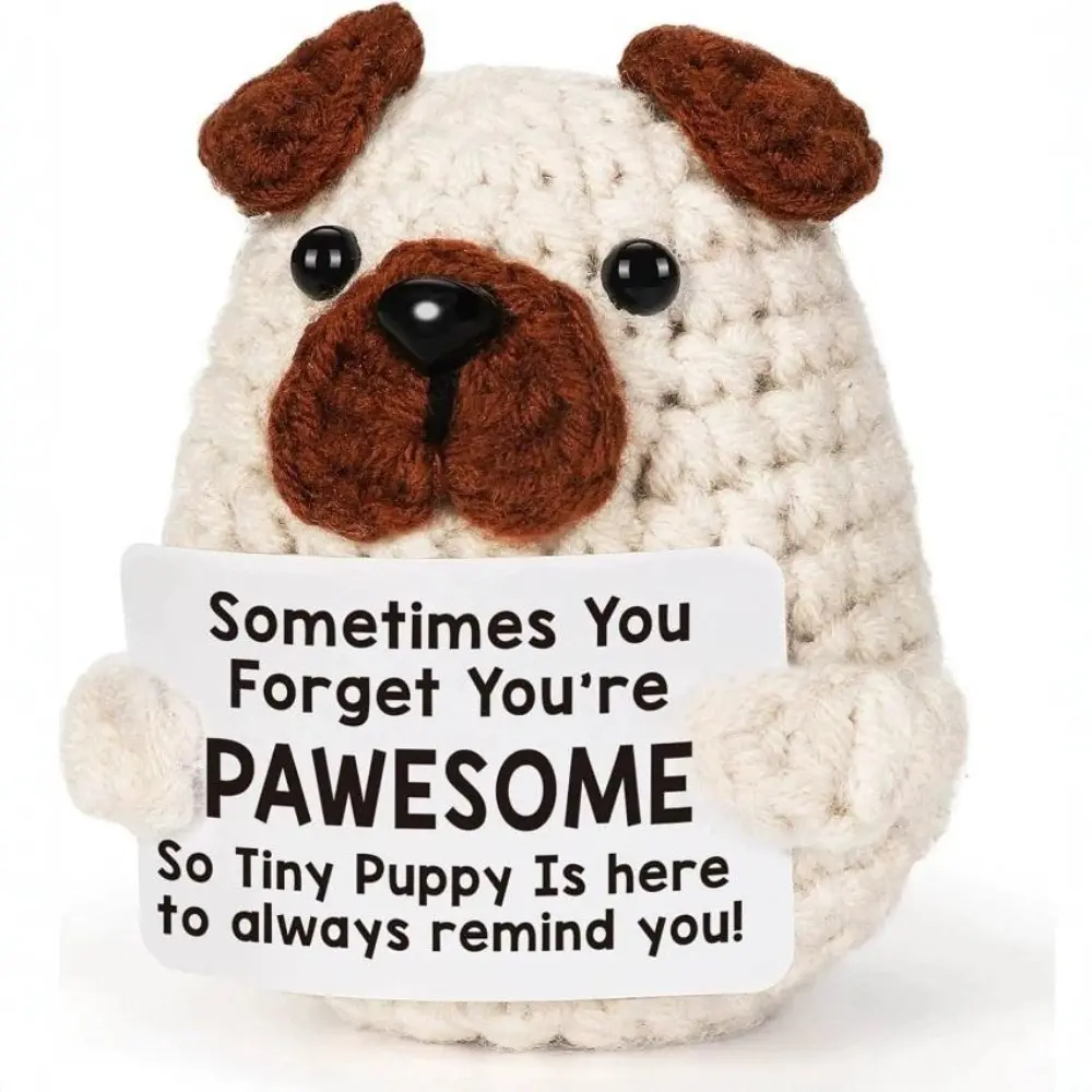 Handmade Knitted Puppy Ornament, Adorable Crochet Dog Figurine Matching Inspirational Cards, Tabletop Decor for Household & Workspace, Wonderful Christmas Gift Desktop Accessory