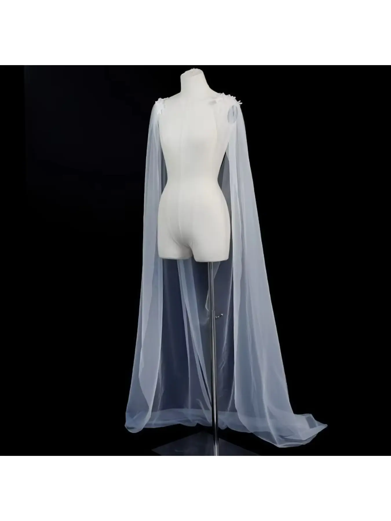Women Long Flowy Mesh Bridal Cape Sheer Shoulder Shawl Elegant Decorative Cover Up For Wedding Ceremony Photoshoot