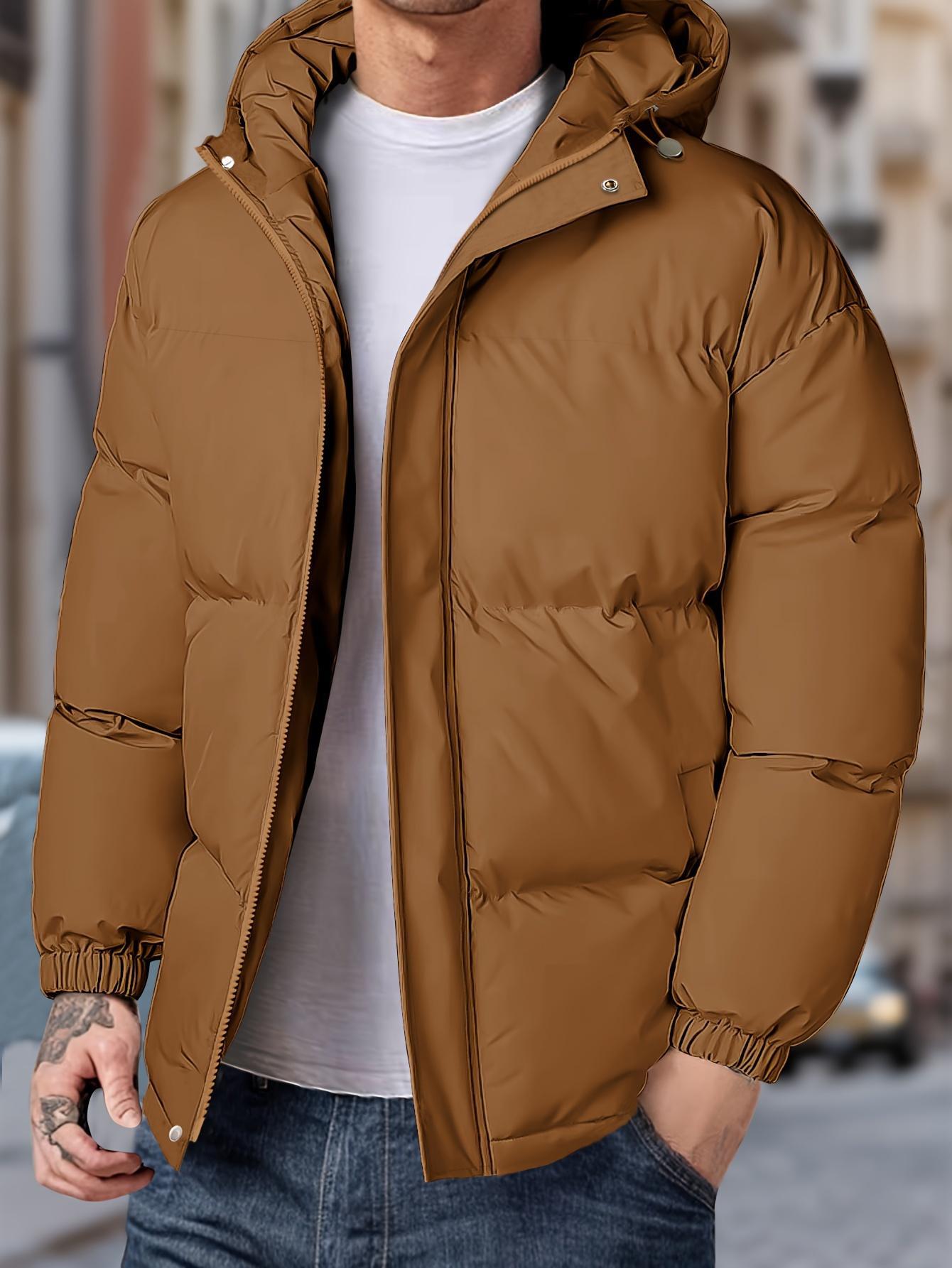 Men's short hooded thick warm cotton jacket Large windproof loose casual bread jacket American style minimalist multi pocket thick cold resistant down jacket