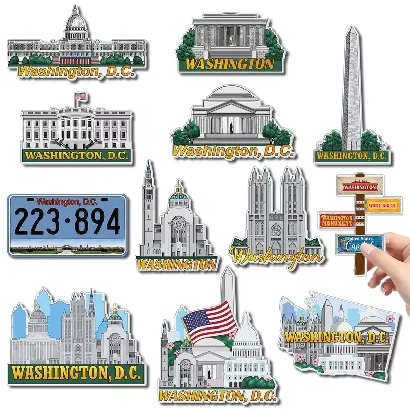 12-Piece Set Washington Chicago New York Usa City Travel Souvenirs, Fun Creative Decorative Magnet Stickers, Home Decoration Gifts