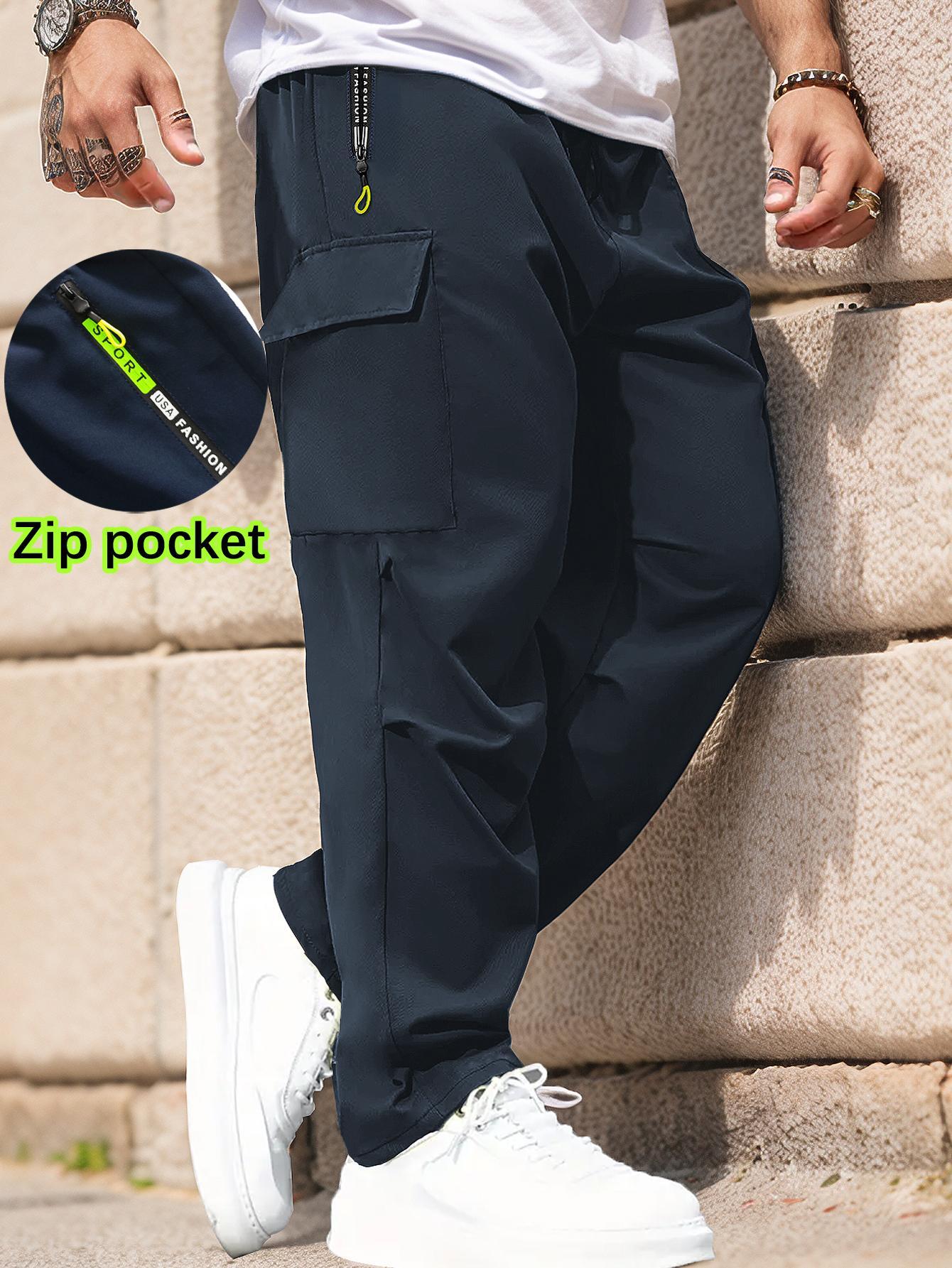 Men's Lightweight Cargo Joggers | Elastic Drawstring Waist, Zipper Security Pockets, Breathable Regular Fit | Casual Outdoor Pants for Hiking, Walking, Spring Fall