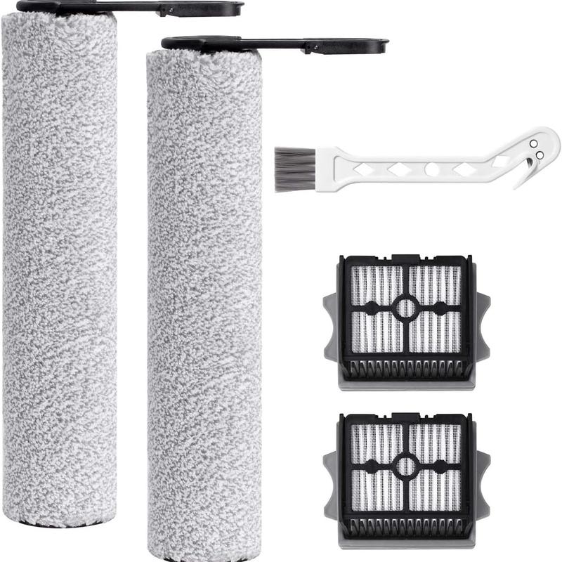 Replacement Roller Brush and Filter Kit Compatible with Tineco Floor ONE Stretch S6, Switch S6, i5, i6, S7, S9 Series Vacuum Cleaner, 2 Brushes, 2 HEPA Filters, 1 Cleaning Brush，Gray and Black