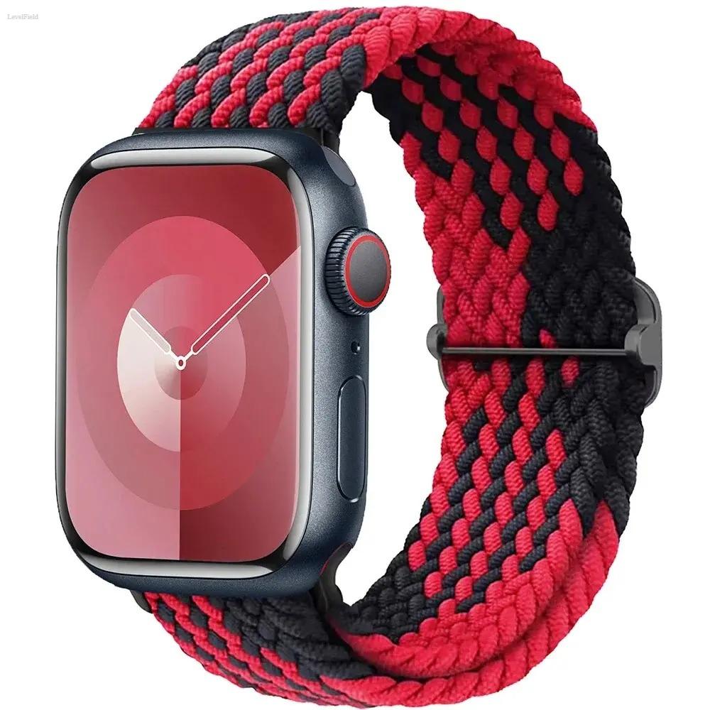 Braided Nylon Apple Watch Band for Women & Men Adjustable Stretchy Solo Loop Strap Soft Breathable Replacement for 38-49mm Ultra SE Series 3-9 Comfortable Fit Workout Daily Wear