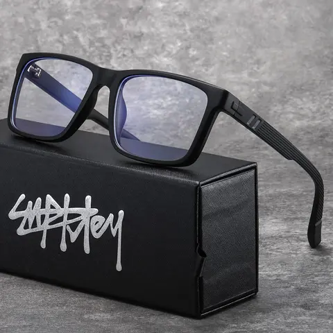 SUPKLEY Men's Transparent Square Frame Glasses, Lightweight Frames, Casual Lightweight Comfort Design, Ideal Gift Choice, PC Lens Material, All Seasons, Casual Eyeglasses, Square Fashion Glasses