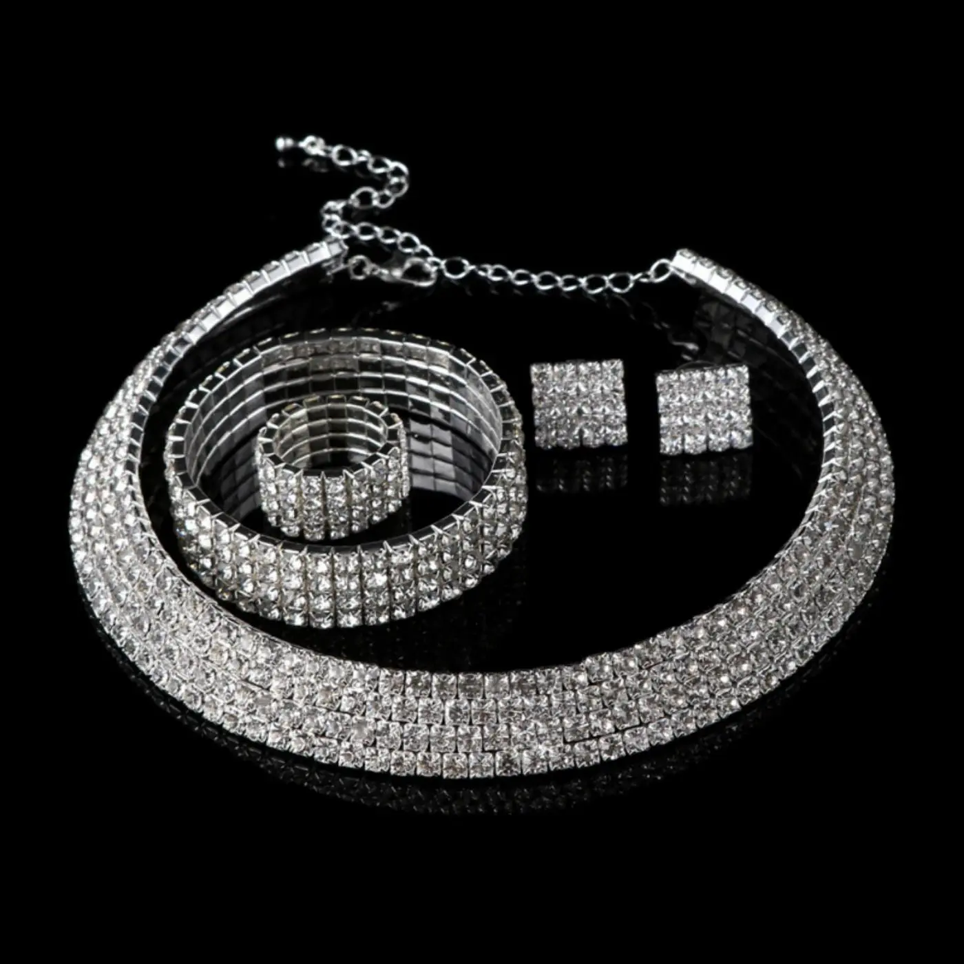 European and American luxury full diamond collar necklace bracelet earring ring set bridal accessories wedding dress accessories