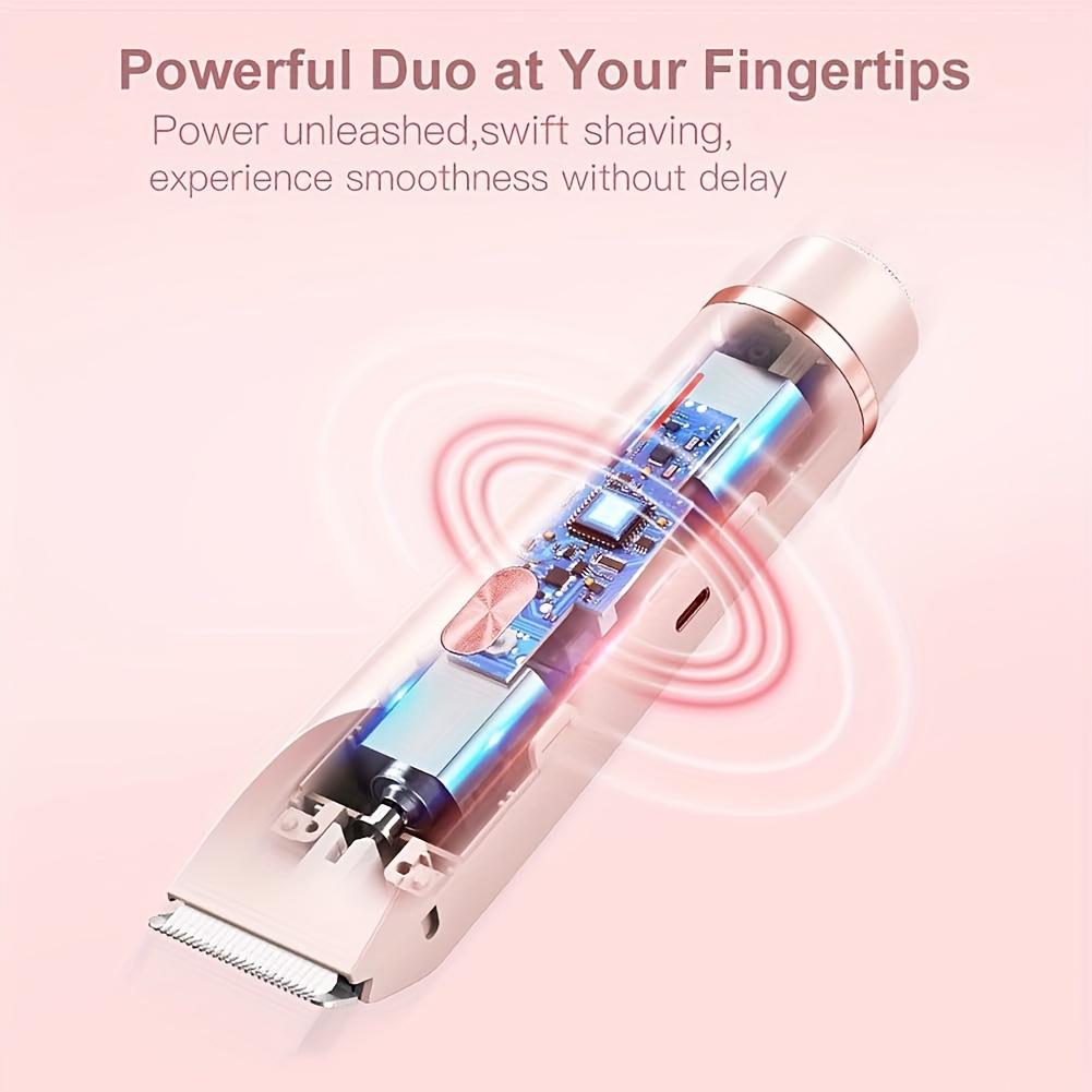 Dual-Head 2-in-1 Women'S Electric Shaver for Balding, Eyebrows, Face, Legs & Underarms - Wet/Dry Use Hair Remover - Portable Bikini Trimmer -  - Gentle & with Stainless Steel Blades, Wet Shaving Device |   Elegant Groomin body  trimmer  for  women