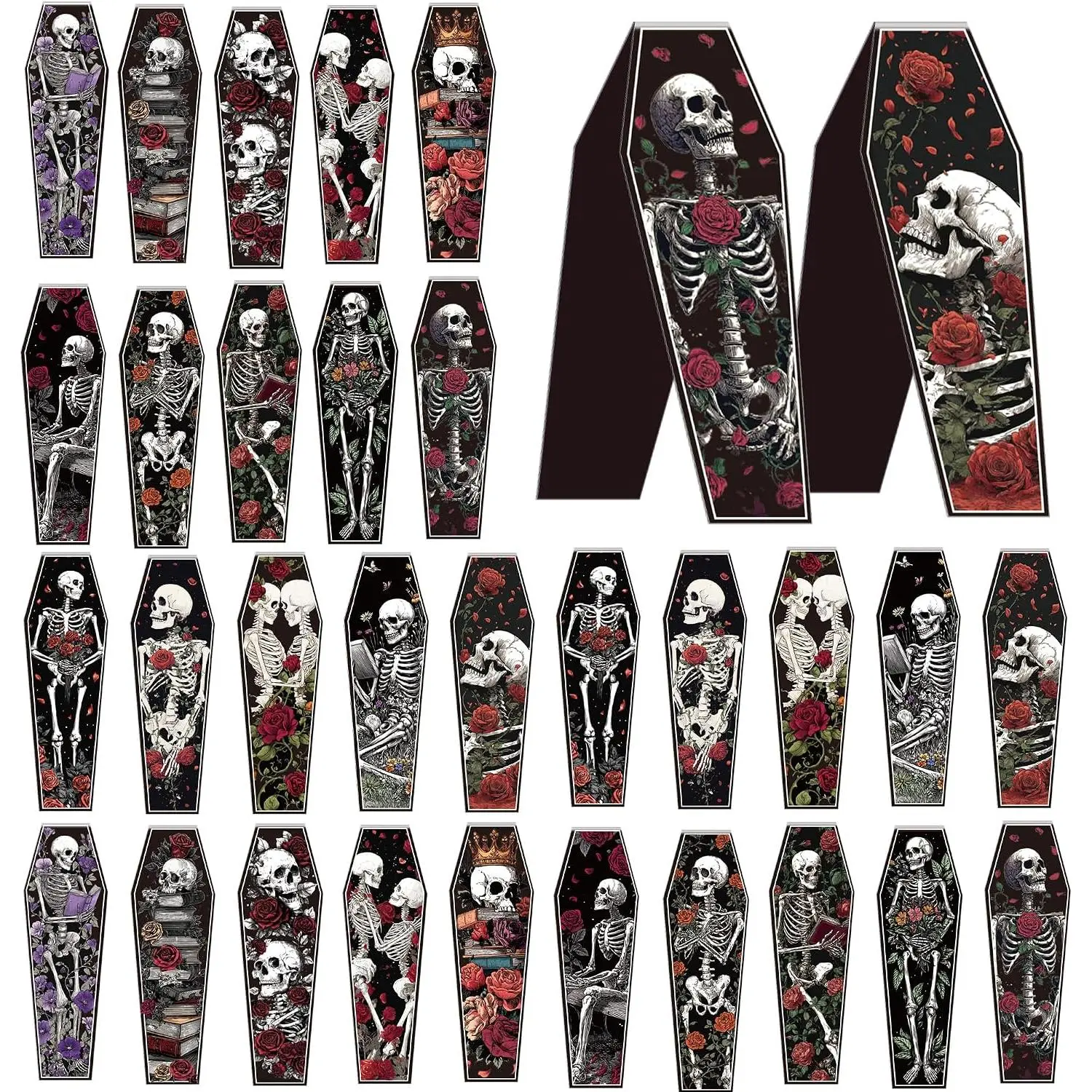 30 count Gothic Skull  Bookmarks, Coffin-Shaped  Book Mark Clips, Spooky Skeleton  Page Markers for Dark Romance Readers Halloween Reading Gifts