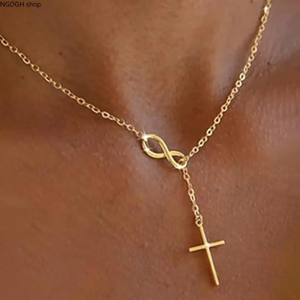 Gold Infinity Cross Necklace Women - Trendy Faith Eternity Symbol Pendant Chain, Delicate Adjustable Dainty Layered Design, Meaningful Religious Jewelry Perfect for Daily Wear Prayer Devotion Anniversary & Spiritual Everyday Style