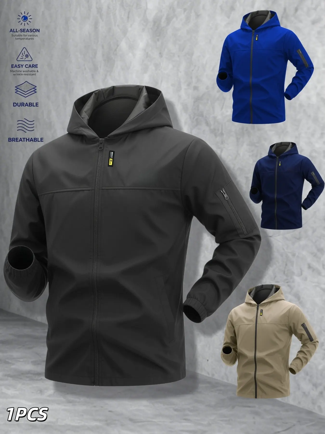 Spring Summer Casual Outdoor Men's Hooded Lightweight Jacket, Breathable, Comfortable, Ideal for Daily Wear and Hiking