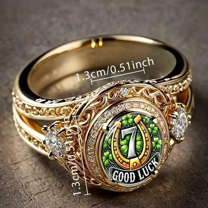 Unisex Adjustable Band Vintage Gold Good Luck Motif Statement Ring - Detailed Artwork, Retro Design Polyester Accent Fashion Jewelry for Daily Wear, Gift Giving,sohochic