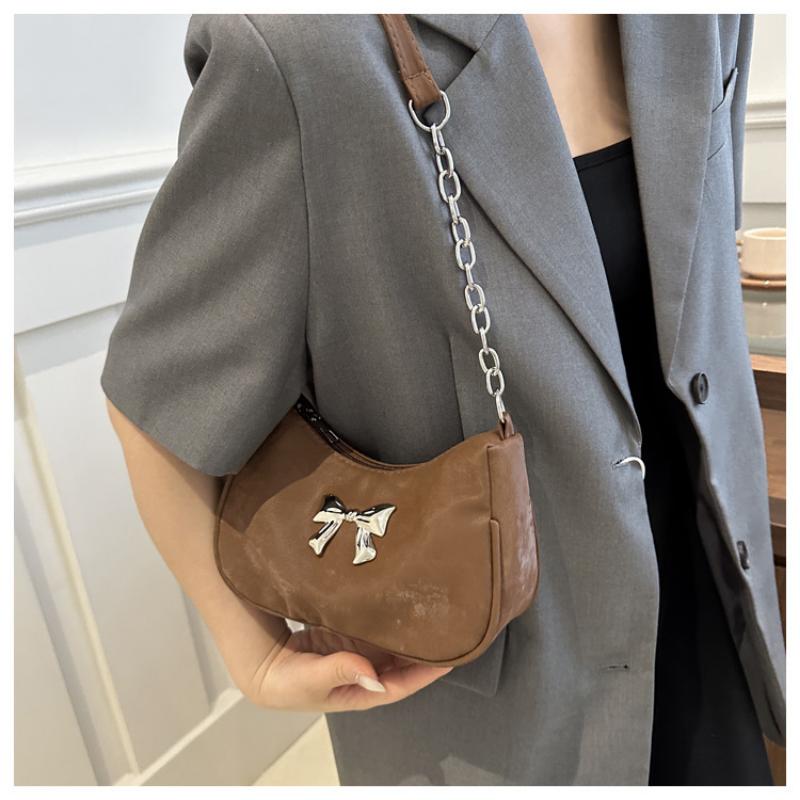 Sweet Little Fresh Bow Handbag Women Korean Armpit Crossbody Bag Chain Shoulder