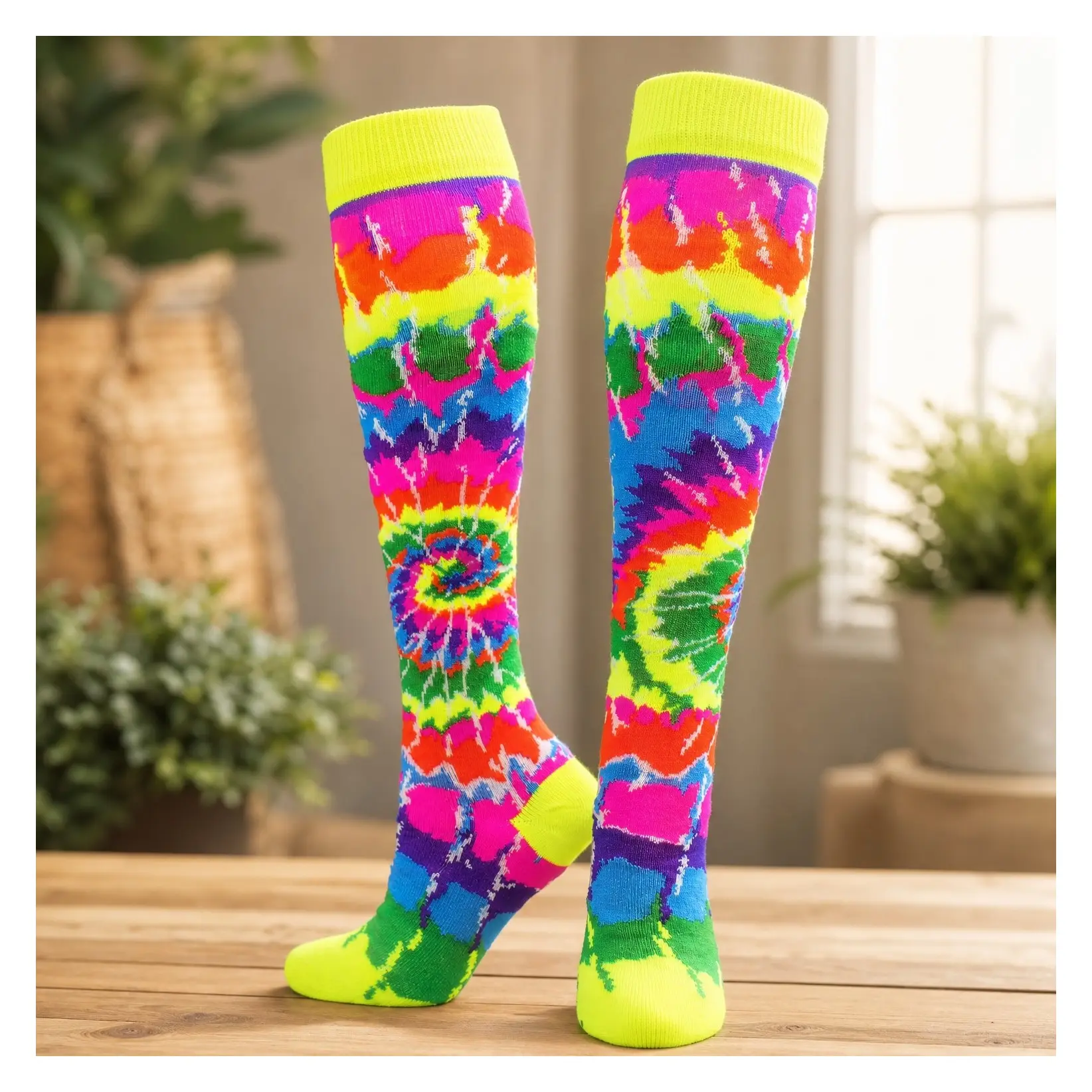 Fun Neon Tie Dye Tall Over the Calf Athletic Socks for Softball, Soccer & VolleyballGift
